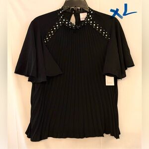 Elegant Black Pleated Blouse with Sparkling Details